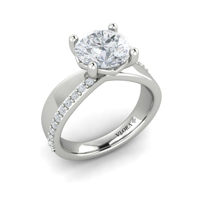 Round Straight Row Engagement Ring in Platinum by Vlora Bridal