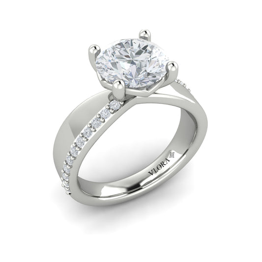 Round Straight Row Engagement Ring in Platinum by Vlora Bridal