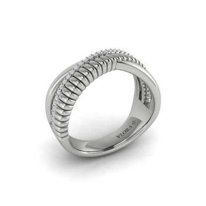 Textured Crossover Diamond Ring