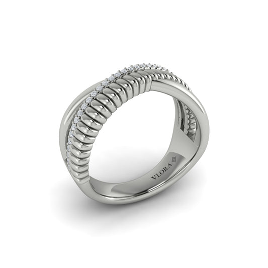 Textured Crossover Diamond Ring