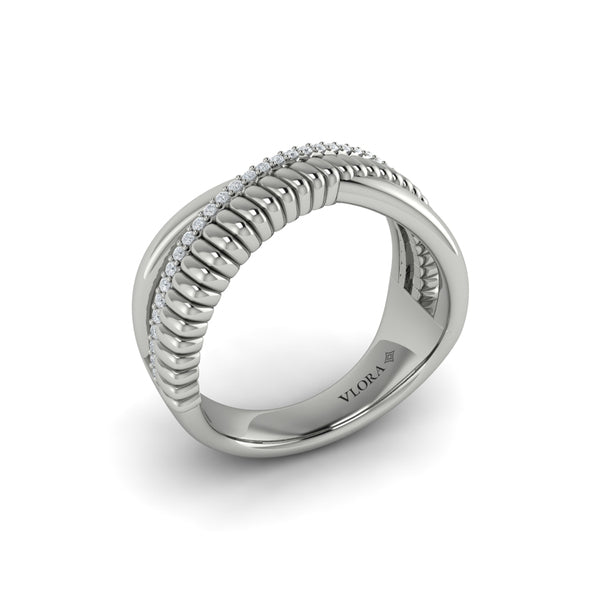 Textured Crossover Diamond Ring