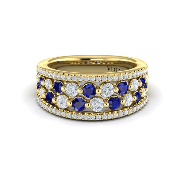 Diamond and Blue Sapphire Cluster Statement Ring