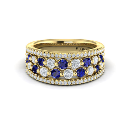 Diamond and Blue Sapphire Cluster Statement Ring