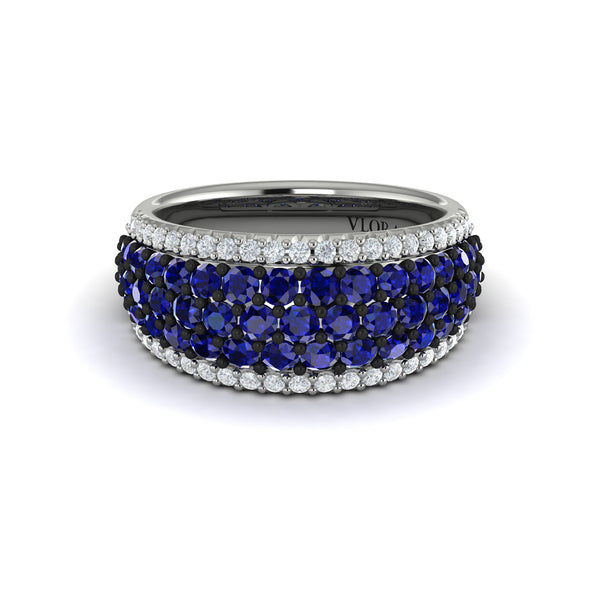 Diamond and Sapphire Multi-Row Statement Ring