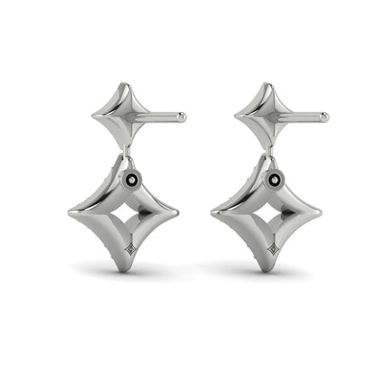 Diamond Double Vlora Star Open Motif Drop Stud Earrings