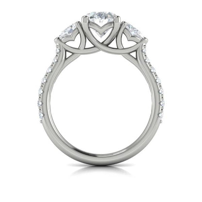 Oval Three Stone Engagement Ring in Platinum by Vlora Bridal