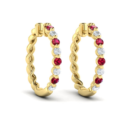 Diamond and Ruby Twist Hoop Earrings