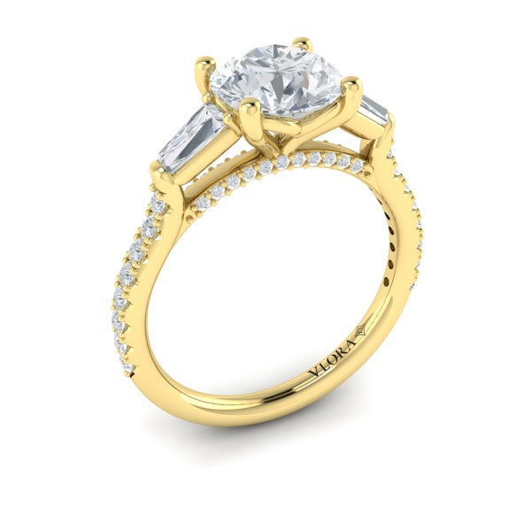 Crescendo Three Stone Engagement Ring with Diamond Band