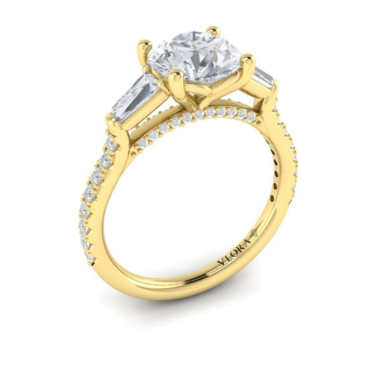 Crescendo Three Stone Engagement Ring with Diamond Band