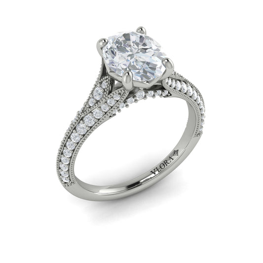 Oval Classic, Modern Vintage, Split Shank Engagement Ring in Platinum by Vlora Bridal