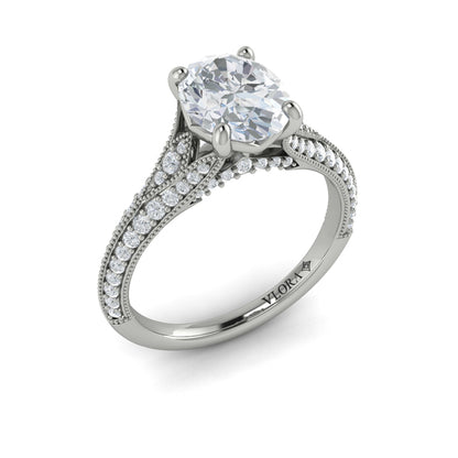 Oval Classic, Modern Vintage, Split Shank Engagement Ring in Platinum by Vlora Bridal