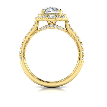 Cathedral Arch Double Halo Round Engagement Ring