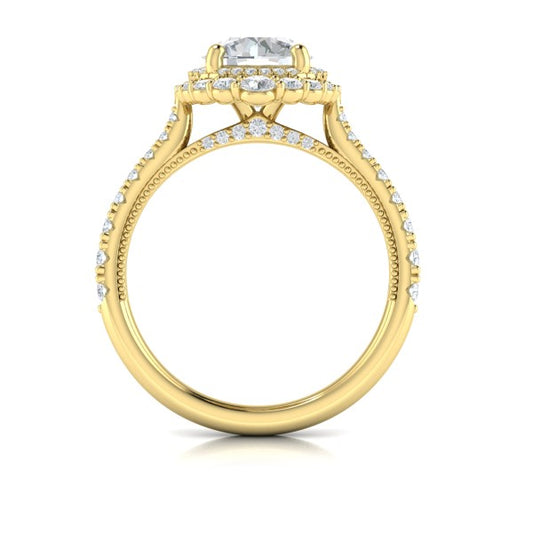 Cathedral Arch Double Halo Round Engagement Ring