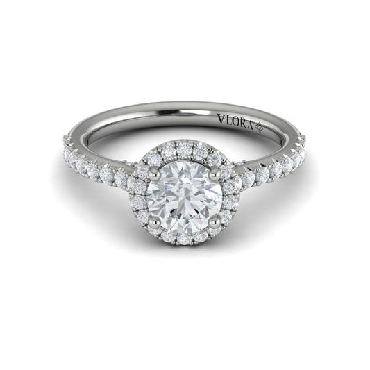 Round Halo Engagement Ring in Platinum by Vlora Bridal