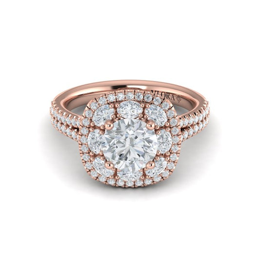 Exquisite Double Halo Round Engagement Ring