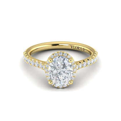 Oval Halo Engagement Ring in 14K Yellow Gold by Vlora Bridal