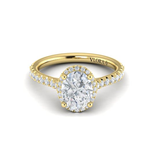Oval Halo Engagement Ring in 14K Yellow Gold by Vlora Bridal