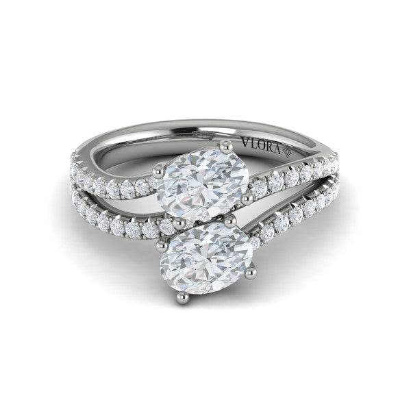 Spiral Oval Two Stone Engagement Ring