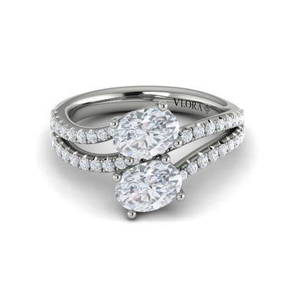 Spiral Oval Two Stone Engagement Ring