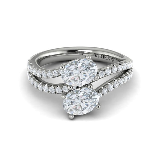 Spiral Oval Two Stone Engagement Ring