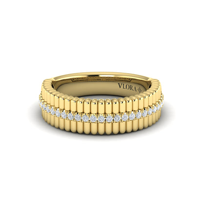 Fluted Ring with Center Diamonds