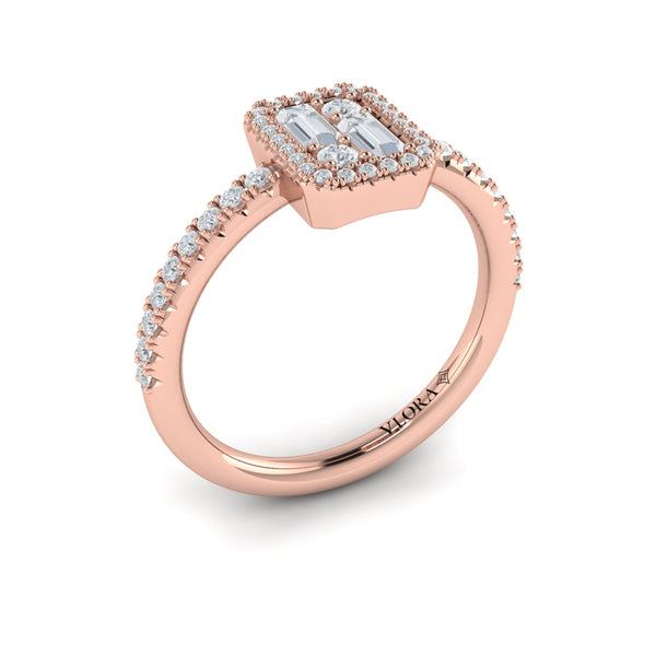 Diamond Halo with Diamond Baguettes Ring