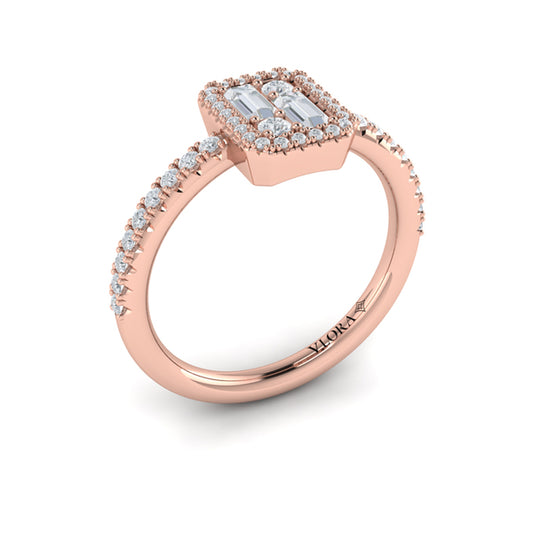 Diamond Halo with Diamond Baguettes Ring