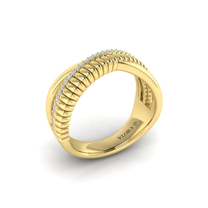 Textured Crossover Diamond Ring