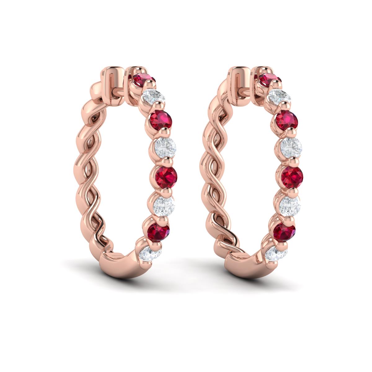 Diamond and Ruby Twist Hoop Earrings
