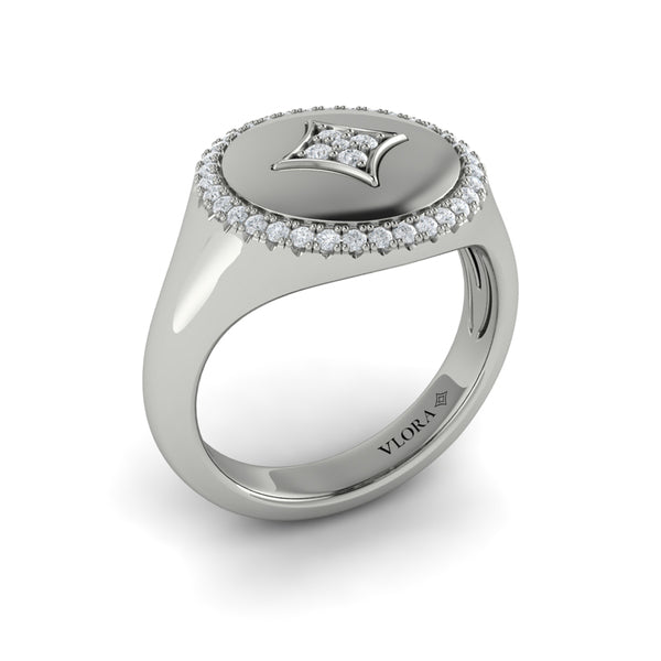 Center Star Diamonds and Bezel Signet Ring