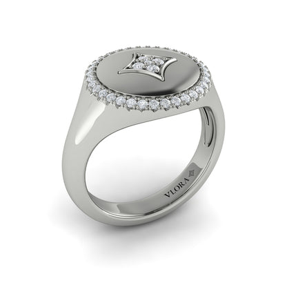 Center Star Diamonds and Bezel Signet Ring