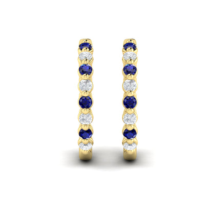 Diamond and Blue Sapphire  Twist Hoop Earrings