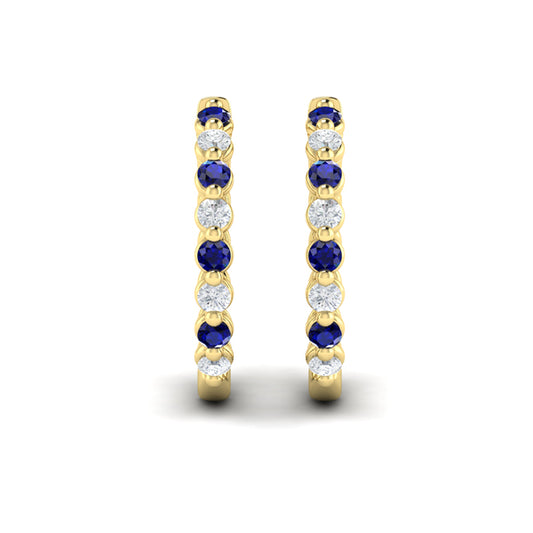 Diamond and Blue Sapphire  Twist Hoop Earrings