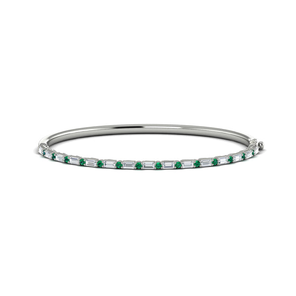 Diamond Baguette and Emerald Hinged Bangle