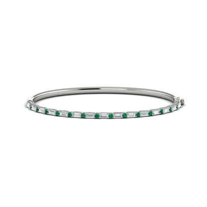 Diamond Baguette and Emerald Hinged Bangle