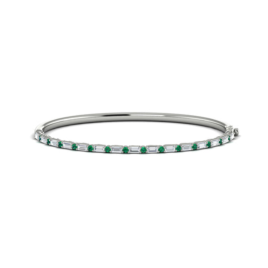 Diamond Baguette and Emerald Hinged Bangle
