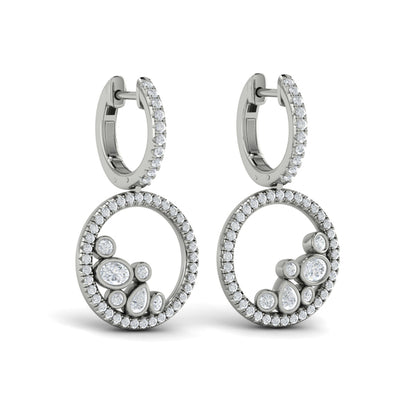 Pavé Halo and Bezel Set Diamond Circle Earrings