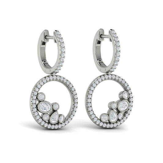 Pavé Halo and Bezel Set Diamond Circle Earrings