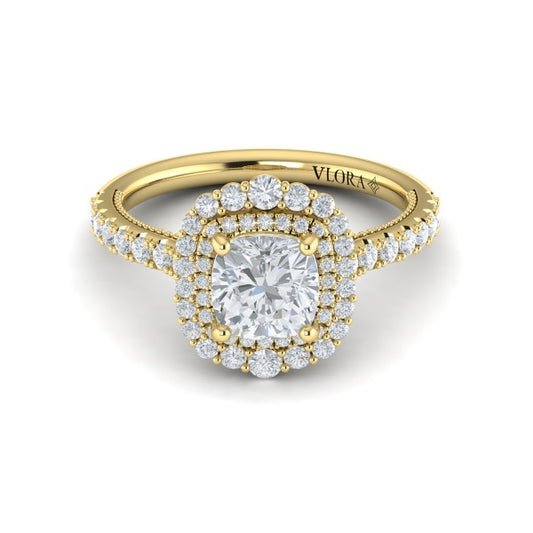 Cathedral Arch Double Halo Cushion Engagement Ring