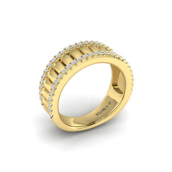 Concave Fluted Ring Edged with Diamonds