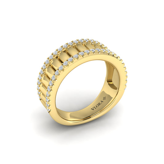 Concave Fluted Ring Edged with Diamonds