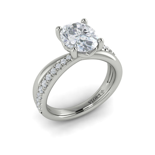 Oval Straight Row Engagement Ring in Platinum by Vlora Bridal