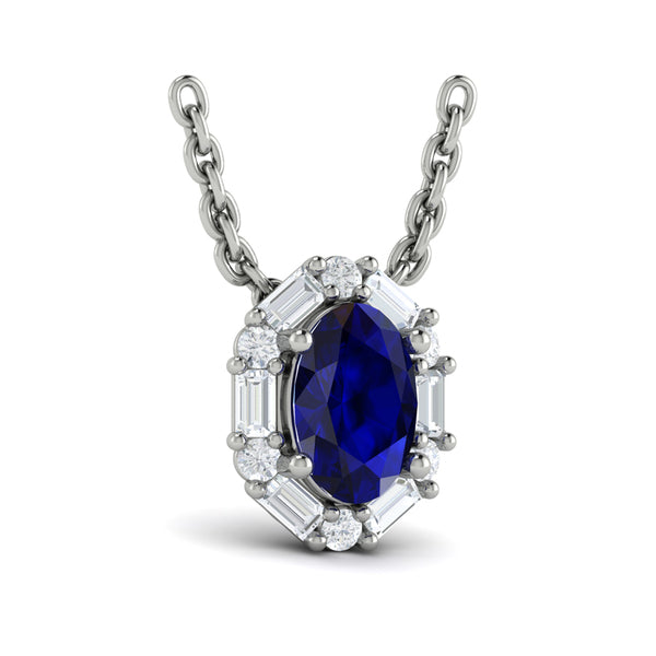 Oval Sapphire and Diamond Baguette Pendant
