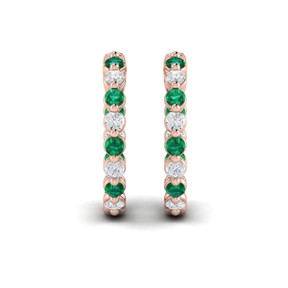 Inside Out Diamond and Emerald  Hoop Earrings