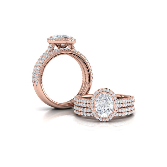 Oval Halo, Bezel, Modern Vintage Engagement Ring in 14K Rose Gold by Vlora Bridal