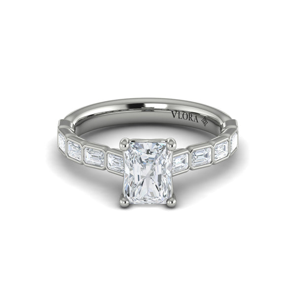 Bezeled Emerald Cut Engagement Ring