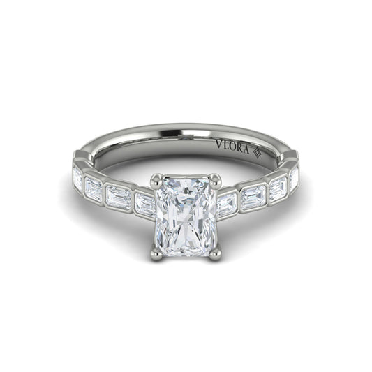 Emerald Cut Classic, Bezel Engagement Ring in Platinum by Vlora Bridal