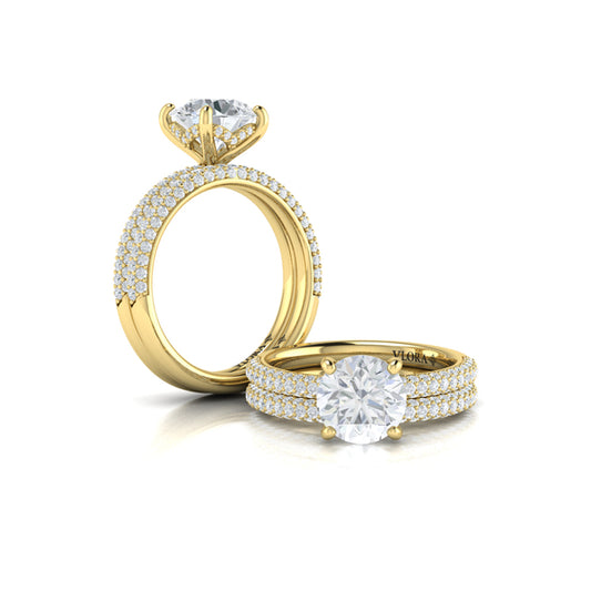 Shimmering Hidden Halo Engagement Ring with Micropave Band