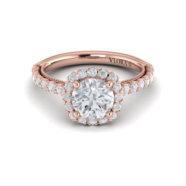 Floral Halo Round Engagement Ring