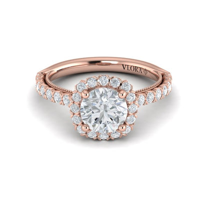 Floral Halo Round Engagement Ring